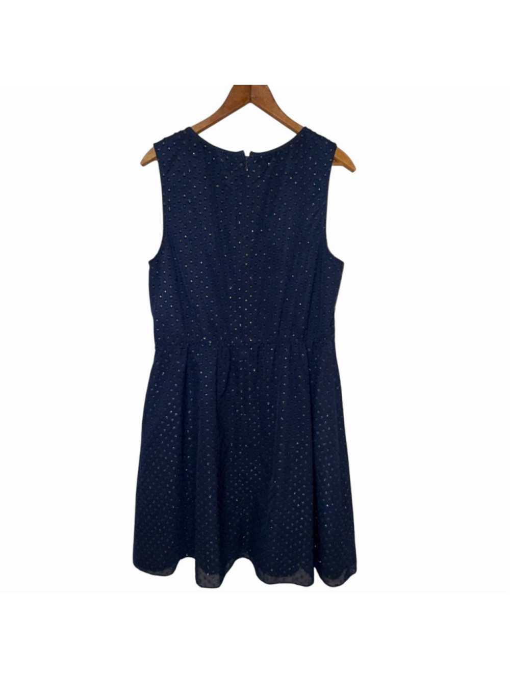 J.Crew Navy Gold Swiss Dot Fit Flare Dress12 Neck Sleevless Lined Mini Workwear - Picture 6 of 13